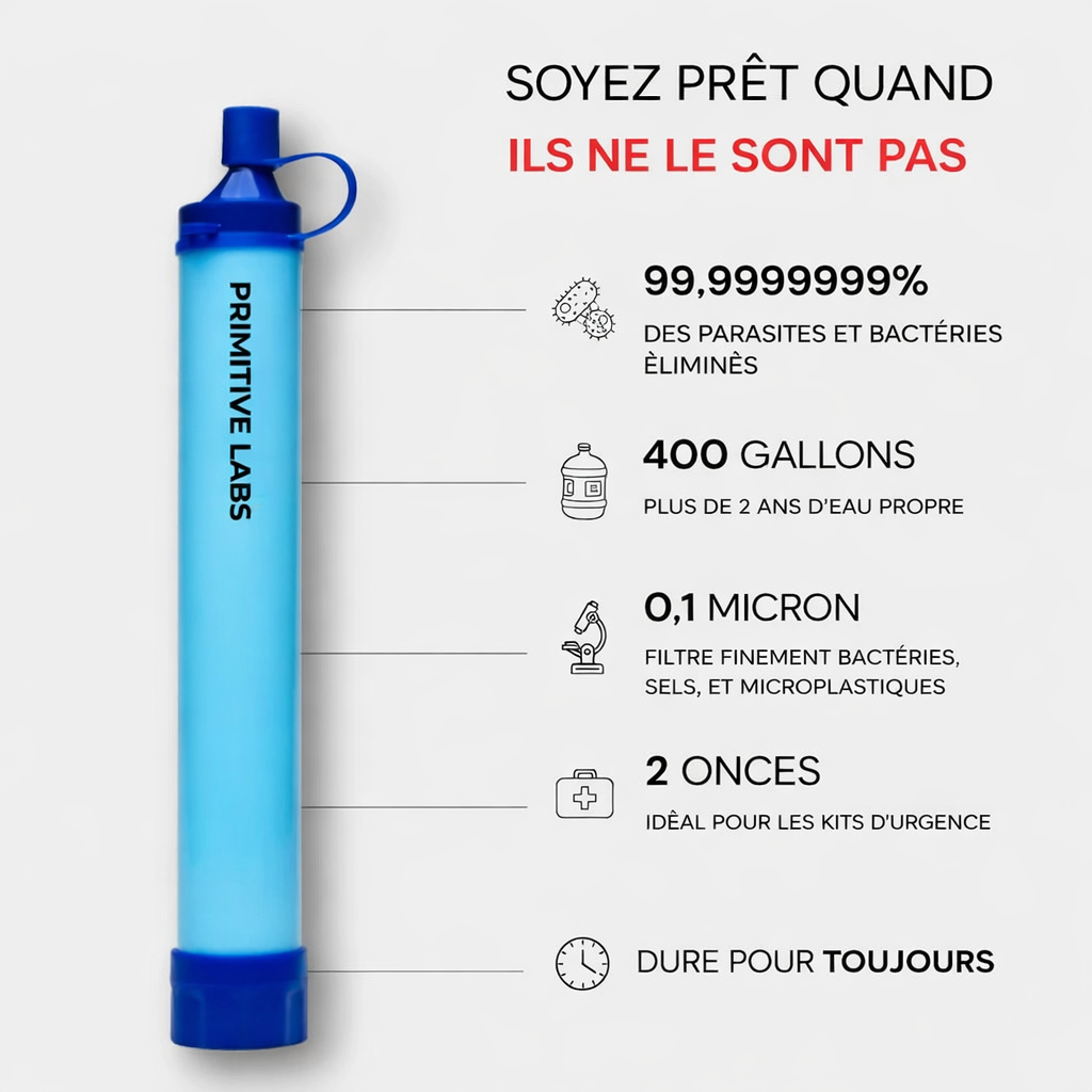 Paille filtrante d’eau d’urgence HYDRA-X1 (400 gallons)