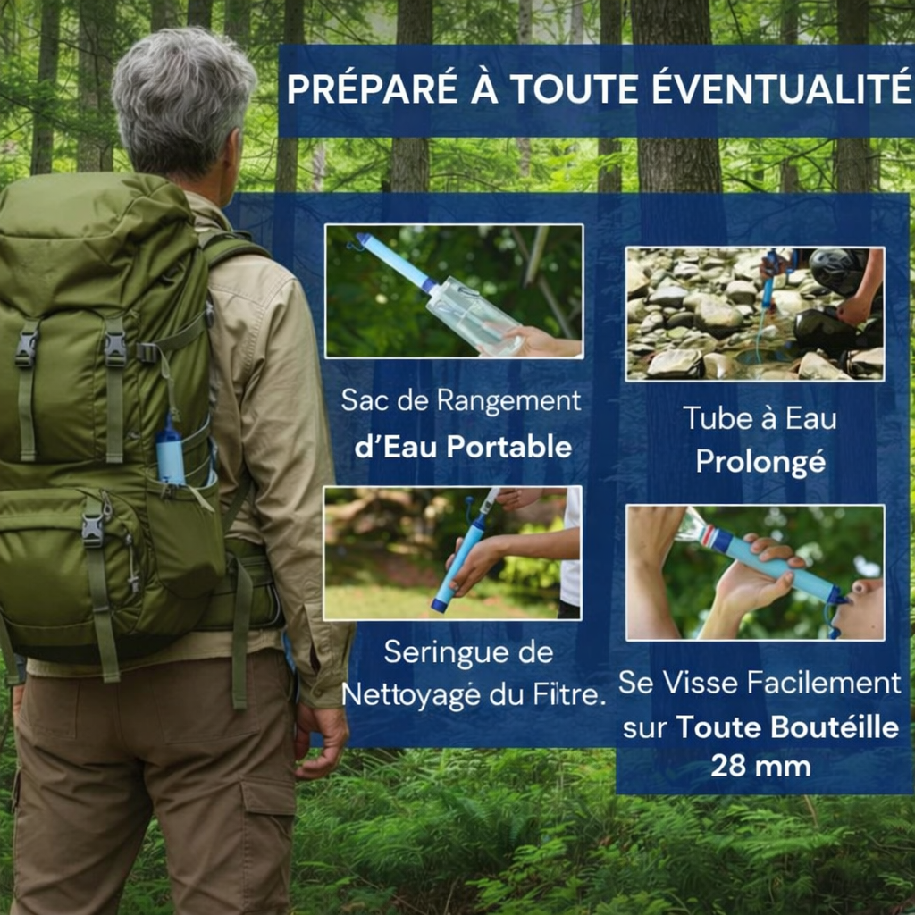 Paille filtrante d’eau d’urgence HYDRA-X1 (400 gallons)