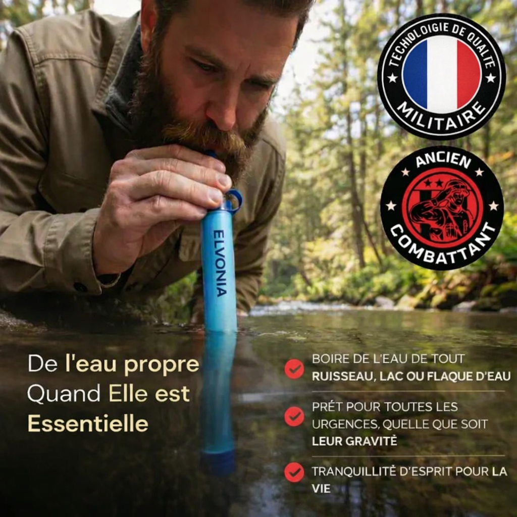 Paille filtrante d’eau d’urgence HYDRA-X1 (400 gallons)